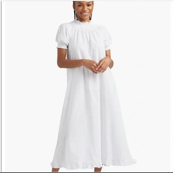 NWOT Hill House The Caroline Nap Dress White Swiss Dot Puff Short Sleeve Midi - Picture 16 of 16